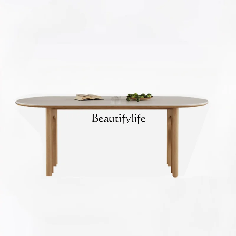 

Mid-Ancient French Matte White Rock Plate Solid Wood Ash Arch Dining Table and Chair
