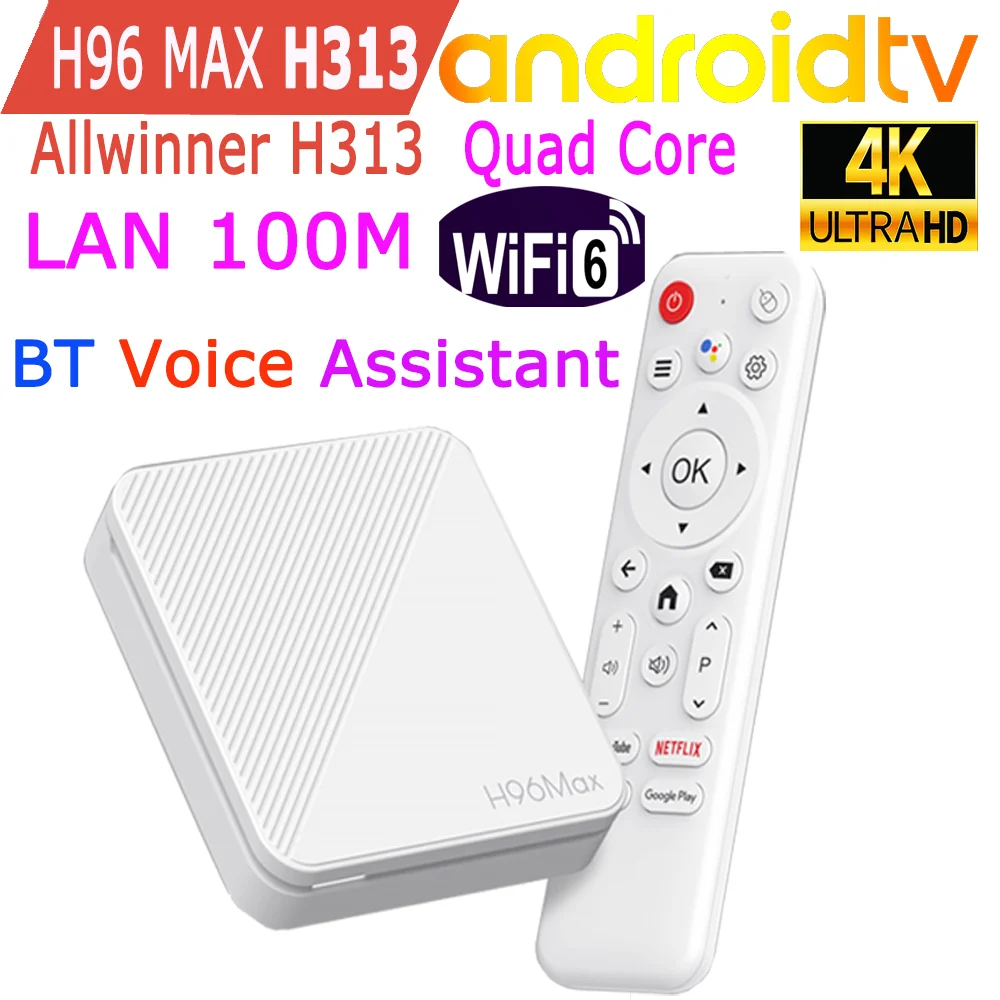 

H96 Max H313 Android TV Box Allwinner Quad Core 4K HDR 100M LAN Wifi6 Wifi 2.4G BT Voice Assistant Media Player Smart TV Box