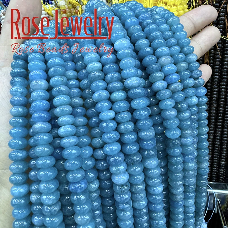 5*8mm Blue Apatite Jades Round Loose Beads for Jewelry Making Natural Stone Rondelle Abacus Beads DIY Bracelet Necklace 15