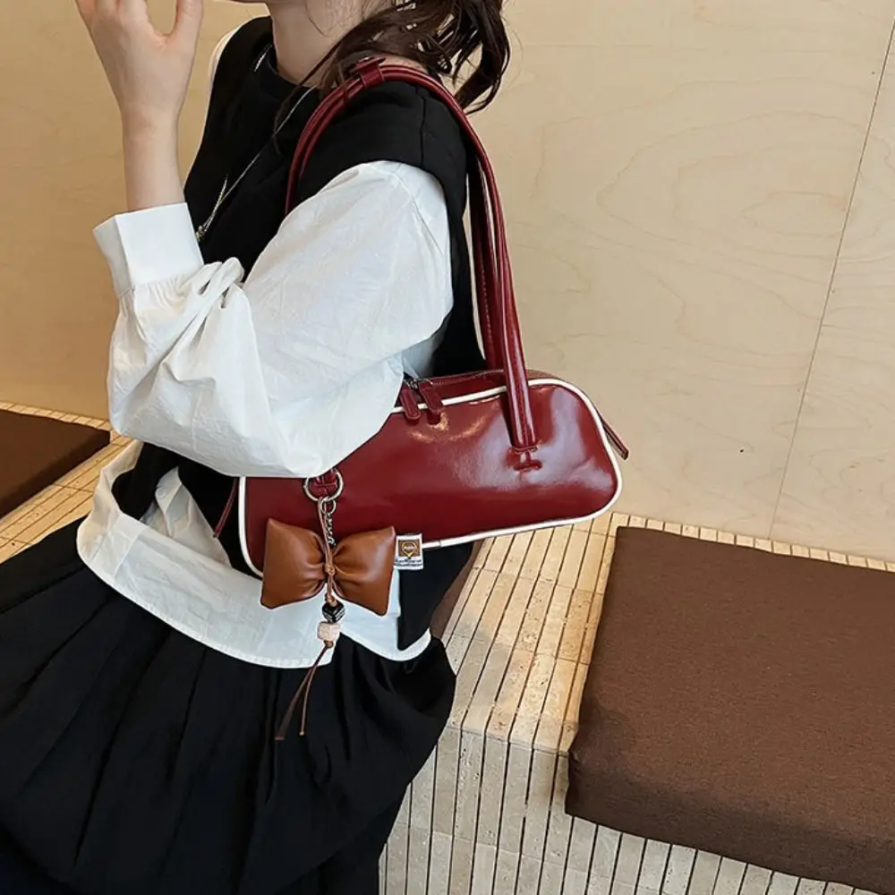 

Модная сумка-боулинг во французском стиле из искусственной кожи, элегантная вместительная сумка-бостон через плечо, повседневная женская сумка из ПУ кожи, сумка-багет