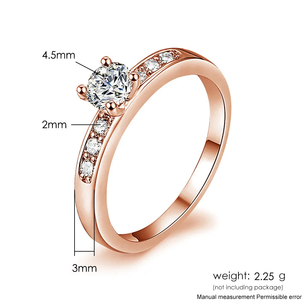 Simple Ring For Women Classic Style 4 Claws Cubic Zirconia Rose Gold Color Wedding Engagement Xmas Gift Fashion Jewelry R592