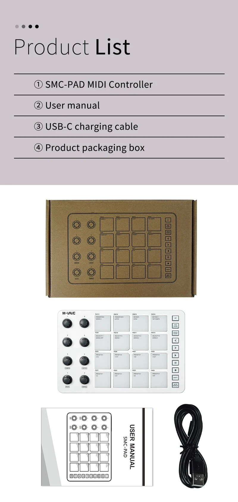 M-VAVE SMC-PAD 16-Tasten RGB Hintergrundbeleuchteter MIDI-Pad-Controller mit 8 Drehreglern – Detail 11