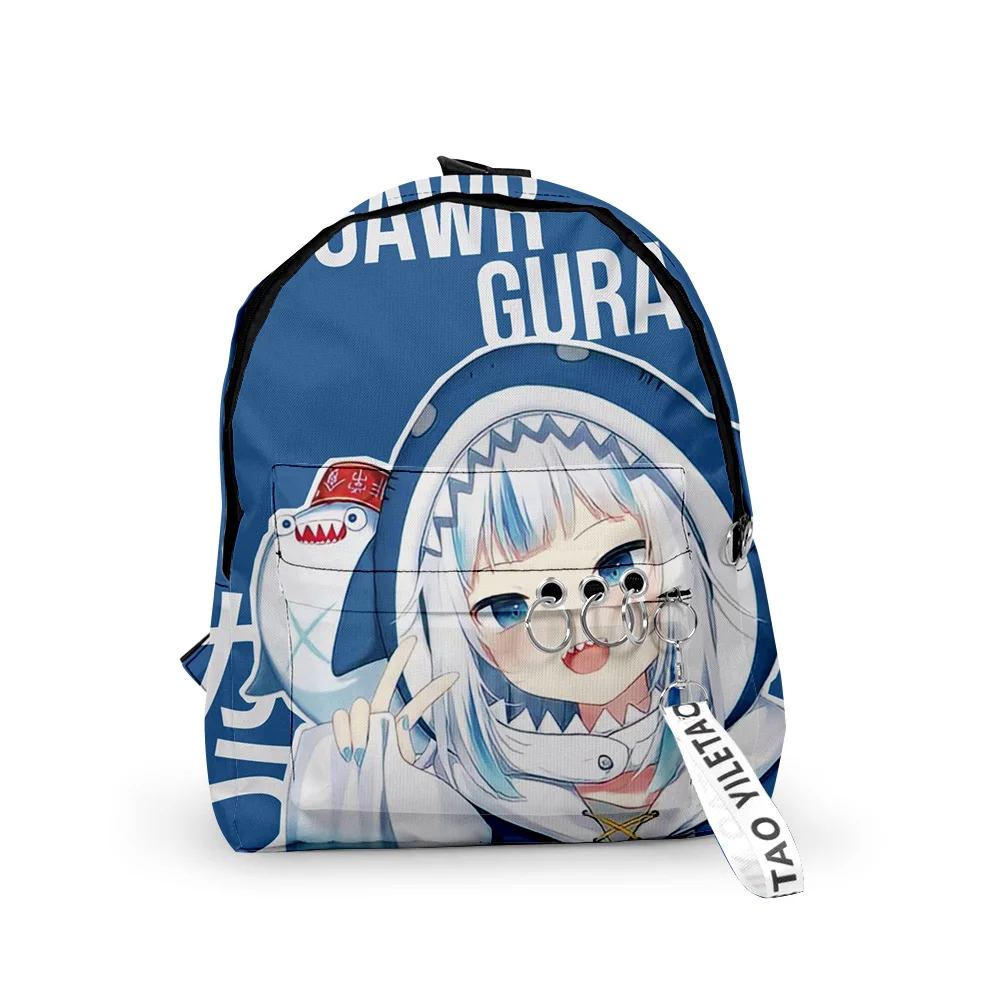 Classic  Gawr Gura Cute Shark Backpacks Boys/Girls pupil School Bags 3D Print Keychains Oxford Waterproof Cute Small Backpacks