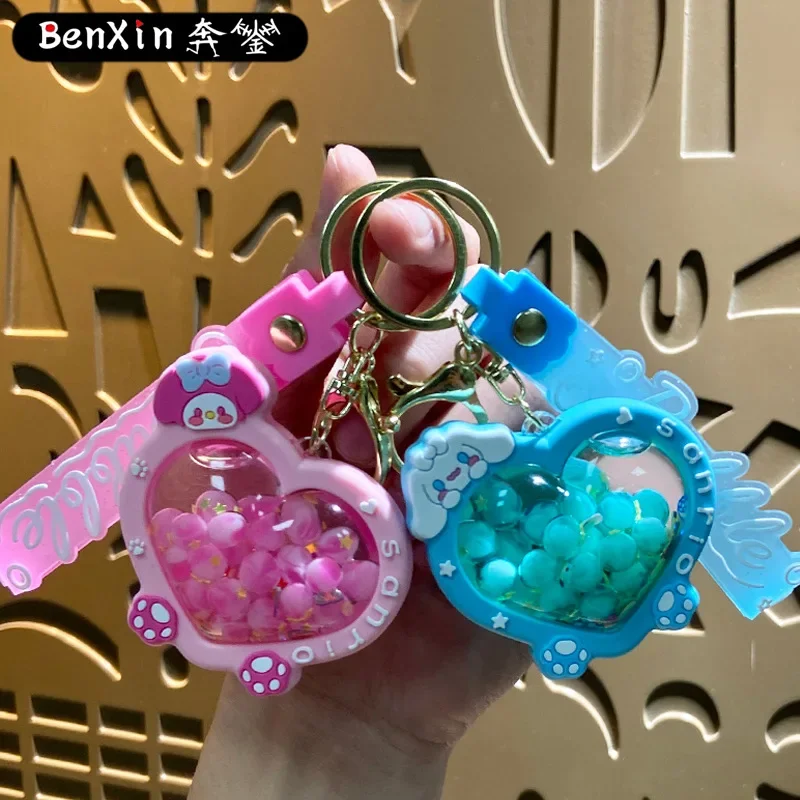 Miniso creative heart-shaped keychains, cute couple car keychains, bag pendants