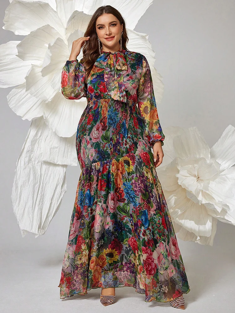 TOLEEN حجم كبير المرأة الأزهار طباعة فانوس على شكل حرف v كم فستان طويل أنيق 2025 موضة الصيف الجديدة فساتين الحفلات الرسمية غير رسمية #4