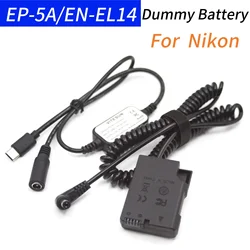 USB Type C DC Cable&EP-5A DC Coupler EN EL14 Dummy Battery for Nikon D3200 D3300 D3400 D3500 D5200 D5300 D5500 D5600 P7100 P7000