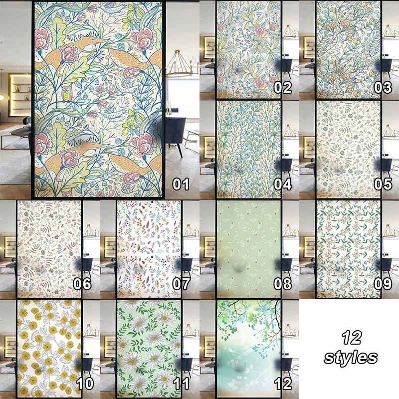 40-120cm Spring Flowers Window Film Vinyl Glass Film Privacy Protection Stickers Stained Window Glass Films Office Home Decor