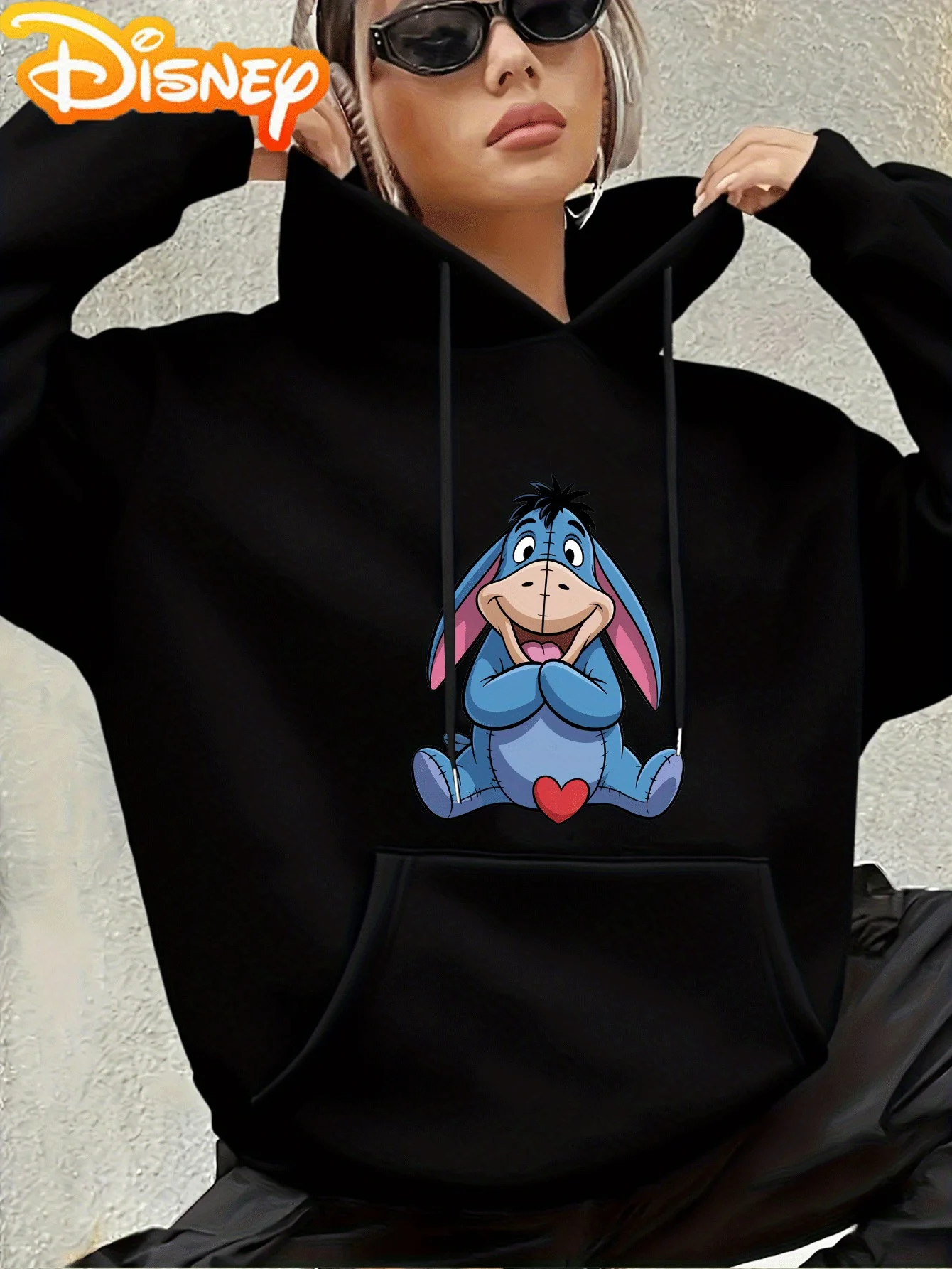 

Женская флисовая толстовка с капюшоном и рождественским узором Disney Eeyore, уличная одежда унисекс, свободная повседневная одежда большого размера