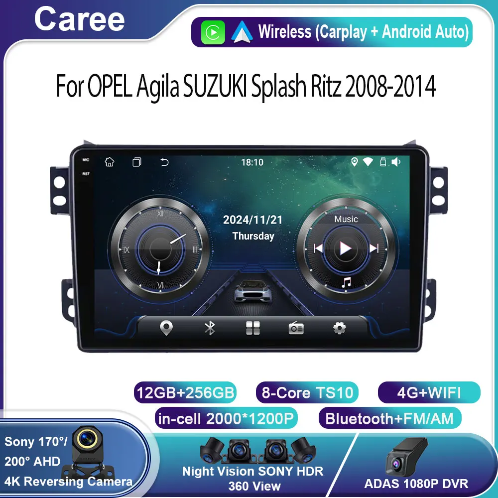 Android Car Radio For OPEL Agila SUZUKI Splash Ritz 2008-2014 Multimedia Player GPS Navigation Carplay Touch Screen Auto Stereo