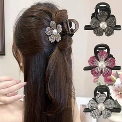 8cm Sparkling Diamond Flower Hair Claw Hair Clip Girls Korean Ponytail Hairpin Women Shark Clip Temperament Hair Claw Headwear