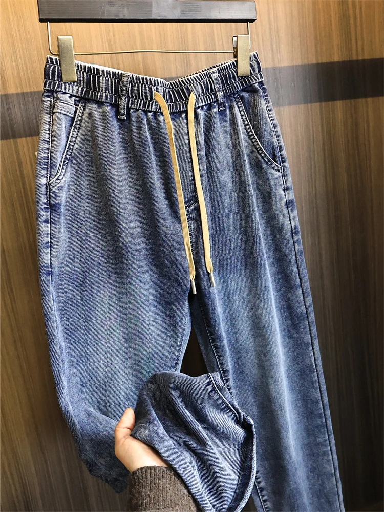 

American Retro Men's Elastic Waed Casual Jeans Spring Commuter Comfortable Cotton Stretch Denim mid Waist Long Pants