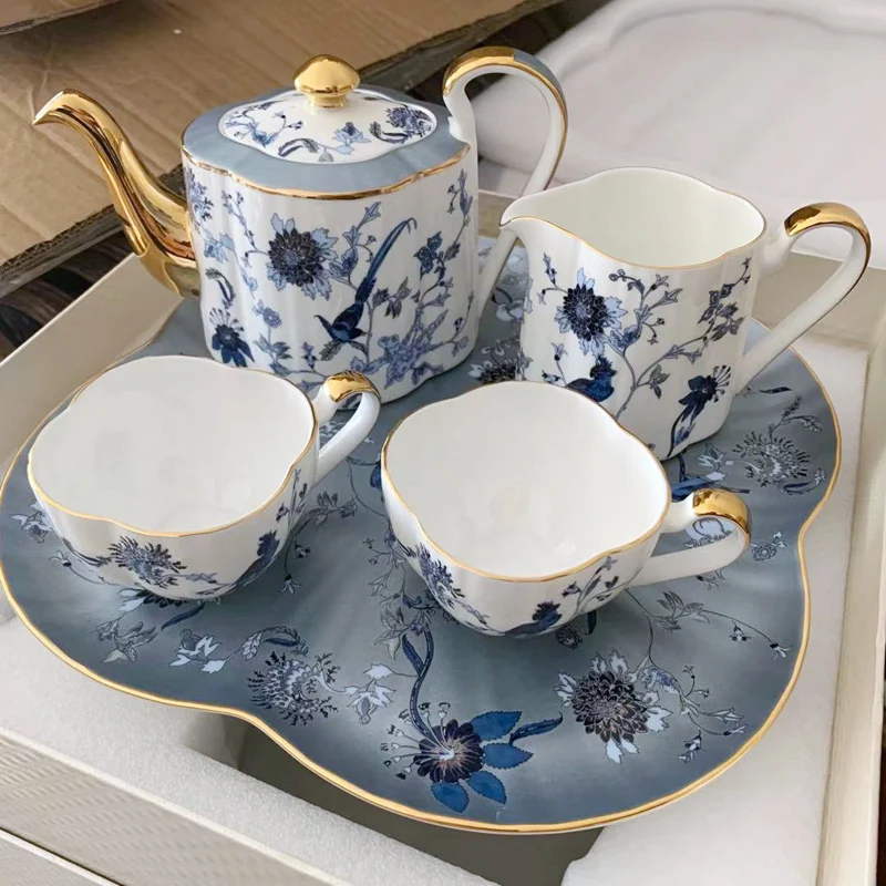 

Luxury, elegant, high-end bone porcelain tea set, tea plate, gold edge afternoon tea set, Chinese luxurious gift porcelain