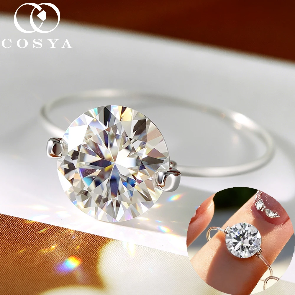 Anillo COSYA de Moissanita de 1/2/3 Quilates para Mujer, Plata S925, Color D, VVS, Diseño de Línea de Pesca, Anillo Solitario Brillante para Fiesta, Joyería Fina