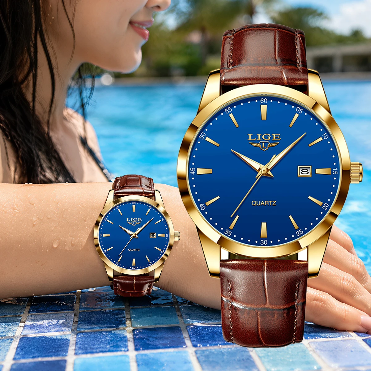LIGE Brand Business Women's Watches Fashion Waterproof Leather Strap Luminous Quartz Watch for Ladies Original Wristwatch Date
