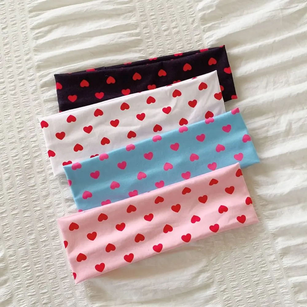Retro Y2K Polka Dot Headbands Sweat-absorbent Elastic Wide Headbands Love Print Yoga Headband Hair Accessories
