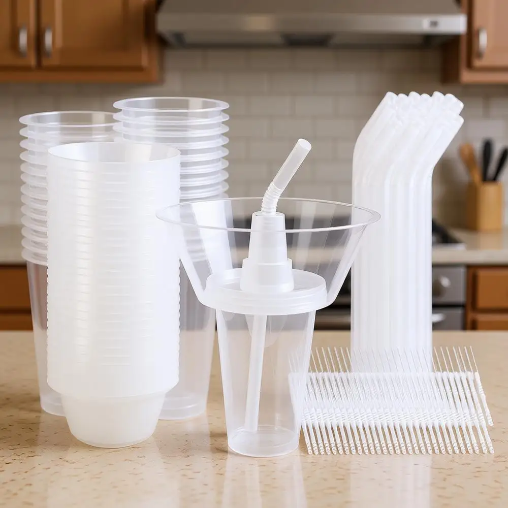 

Disposable Plastic Cups with Built-In Snack Bowls, 30 Sets for Parties, Stadiums, and Movie Nights