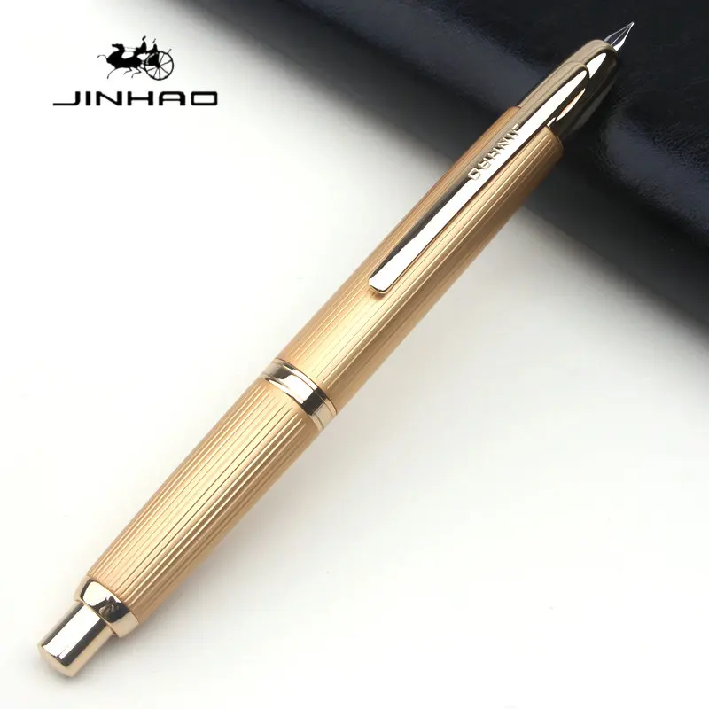

JINHAO 10, рекламная перьевая ручка, выдвижная металлическая полосатая золотая ручка EF F, пишущие чернила с конвертером, школьные и офисные принадлежности