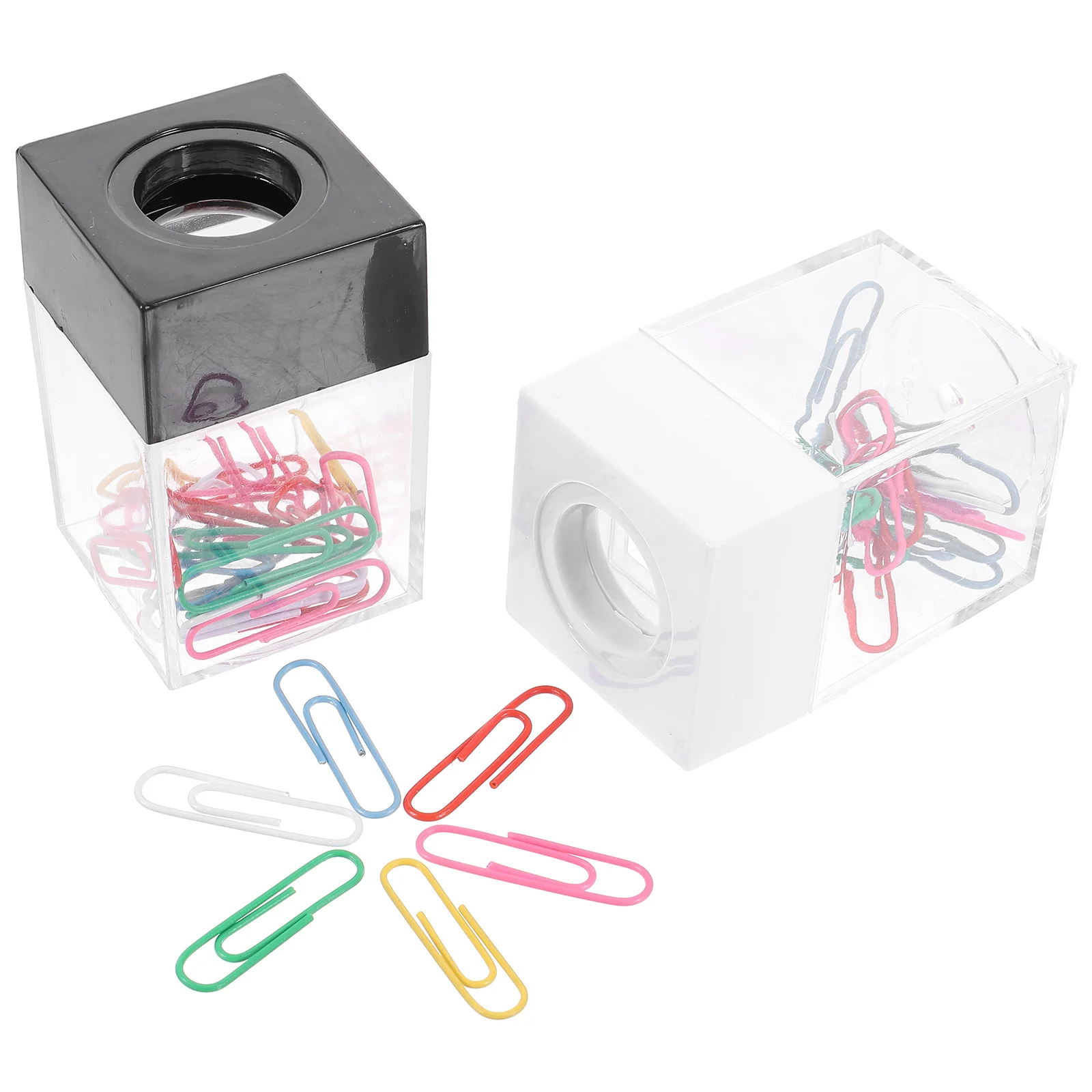 2 Pcs Square Macaron Color Magnetic Paper Clip Storage Bucket Desk Bin Clamp Clips Dispenser Organizer Office