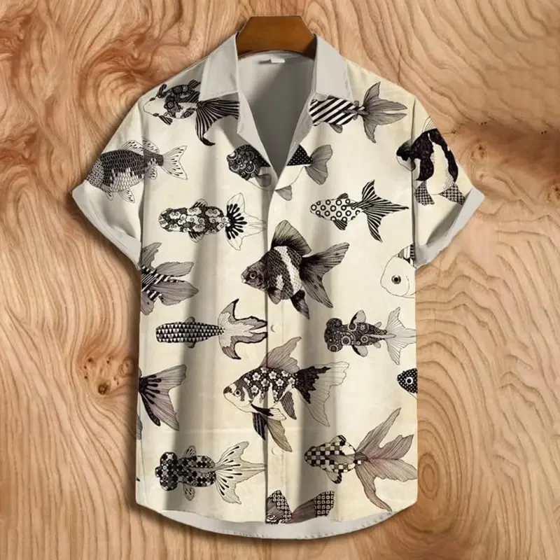 New men's casual short sleeved lapel shirt with 3D octopus print fashionable pattern comfortable shirt top