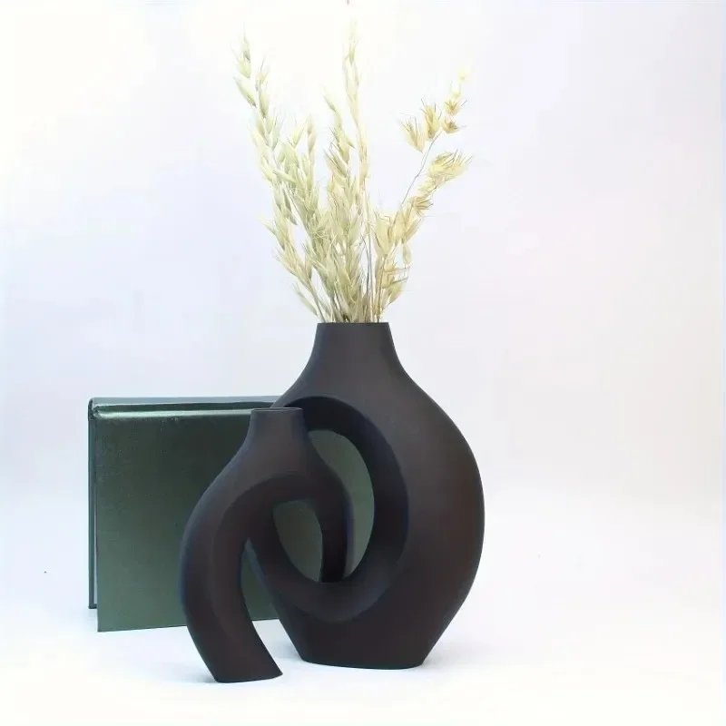 2026 latest model nordic black flower vase designed plastic plant pot home decoration living room bookshelf place vases interior - view 2