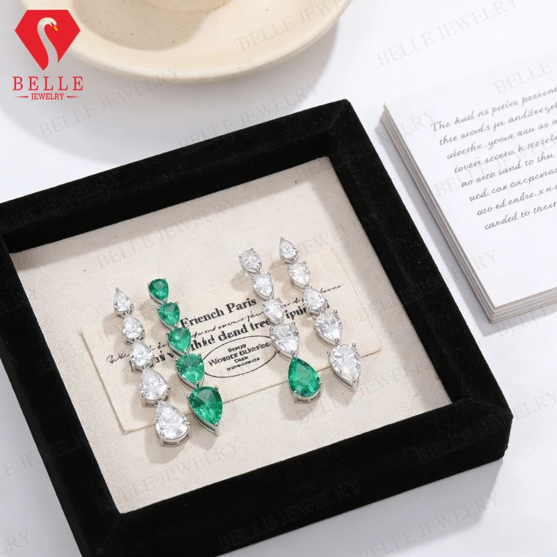 Moissanite Cultured Emerald Sapphire Ruby Earrings in D White Green Blue Red Colors Stone Colorful Fine Jewelry for Anniversary