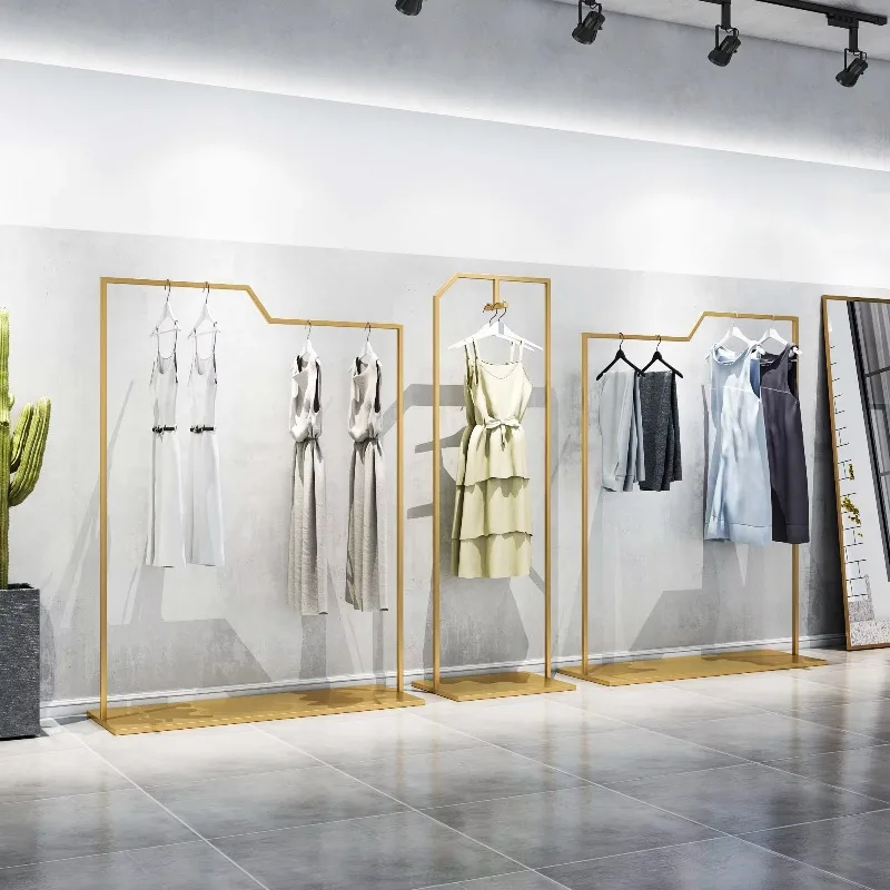 Mirror gold clothing display rack, stainless steel hanger adjustable