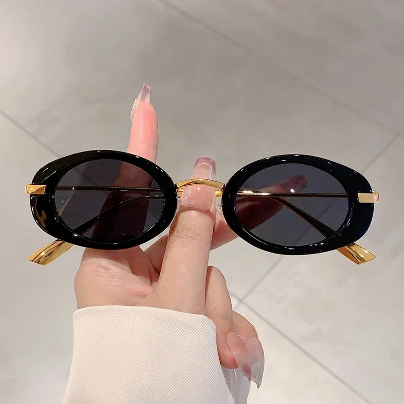 KAMMPT Vintage Oval Sunglasses Women 2024 New in Fashion Retro Black Sun Glasses Ins Stylish Trendy Luxury Brand Design Shades