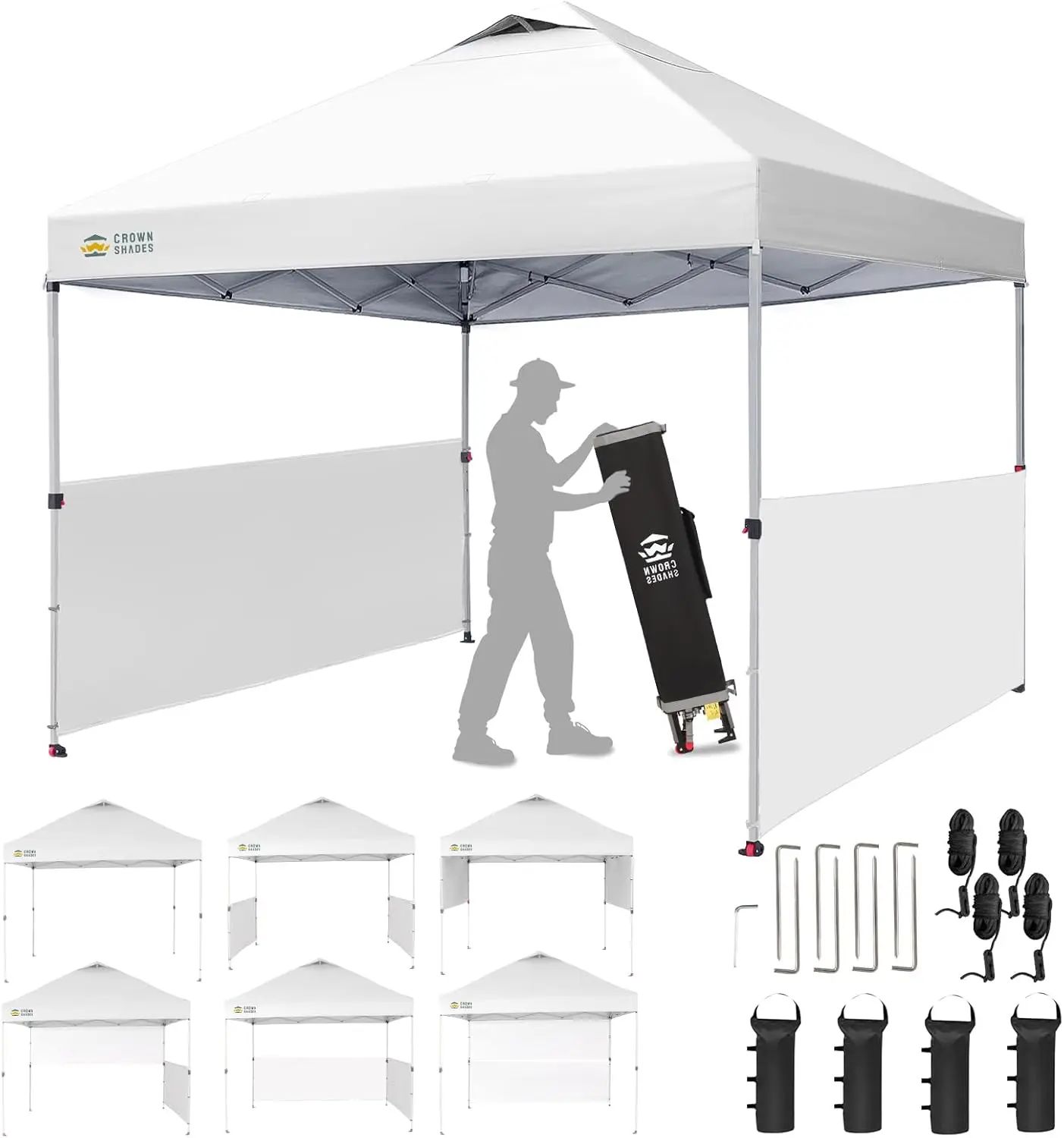 Outdoor Use, Grid White Pop Up Canopy Tent, 150D Silver Coated Fabric, Comes with Accessories