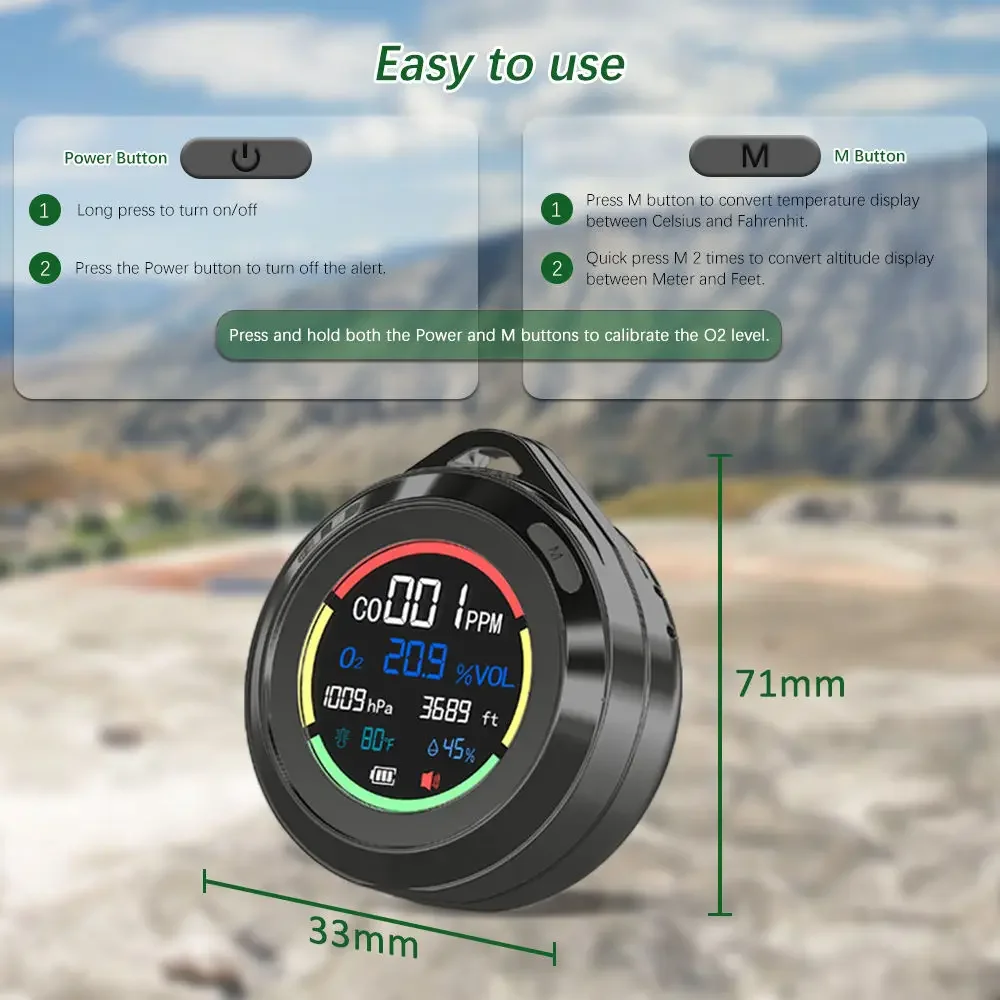 Long standby time of 72 hours Outdoor Portable 6-in-1 O2 CO Accurate Air Quality  DC 5V/2A Smart Monitoring Oxygen Meter