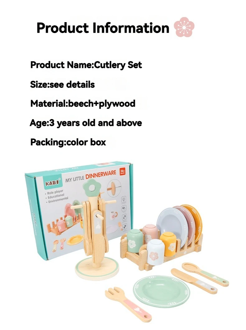 Wooden Kitchen Toy Tableware and Food Set for Role Play description 2