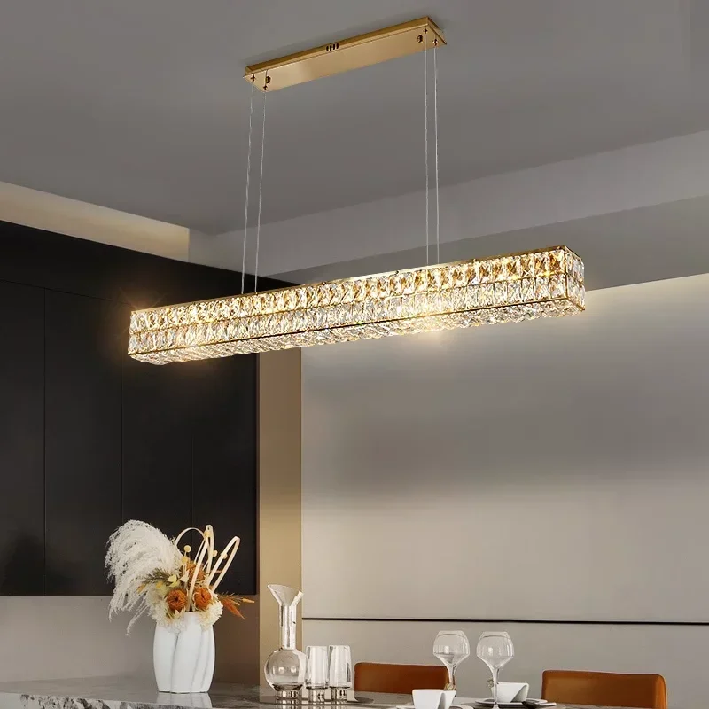 Luxury Led Chandelier For Dining Room Modern Home Decor Rectangle Gold Crystal Light Kitchen Island Cristal Hanging Lamp