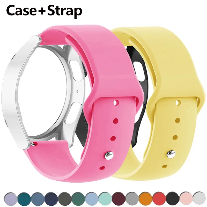Capa + pulseira para samsung galaxy watch 7 4 5 40mm 44mm 2pack pulseira de silicone + capa protetora de tela no galaxy watch 6 7 acessórios