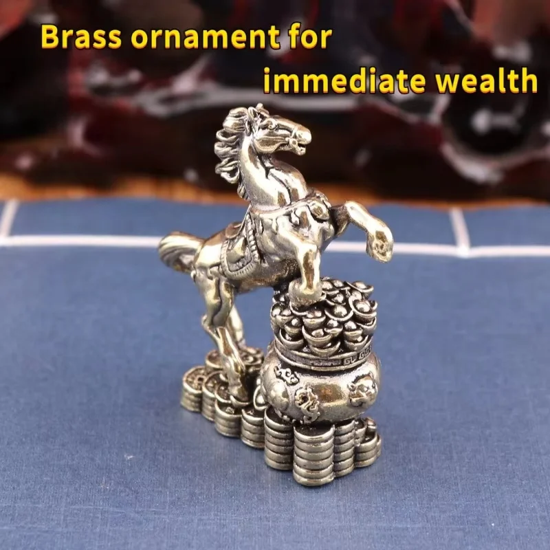 

Pure Brass Horse Stepping on A Treasure Basin, Quickly Brings Wealth, Vintage Home Decoration, Office Desktop Tea Pet Craft Orna