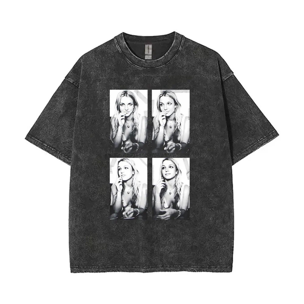 

Washed Vintage Britney Spears Mugshot T-shirt Men Women Hip Hop Oversized Short Sleeve Tshirt Streetwear Fashion Casual T Shirts
