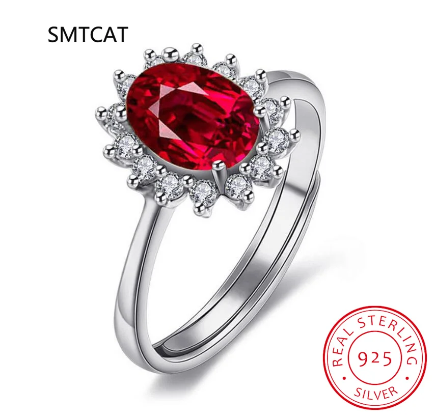 Princess Diana 2.6ct Created Red Ruby 925 Sterling Silver Halo Ring for Women Engagement Gemstone Fine Jewelry