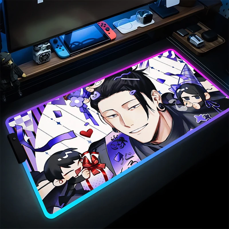 لوحة الماوس اليابان أنيمي LED الكمبيوتر J-jujutsu K-kaisen Geto Mousepad الألعاب اكسسوارات اللوحي لوحة المفاتيح RGB مضيئة حصيرة مكتبية