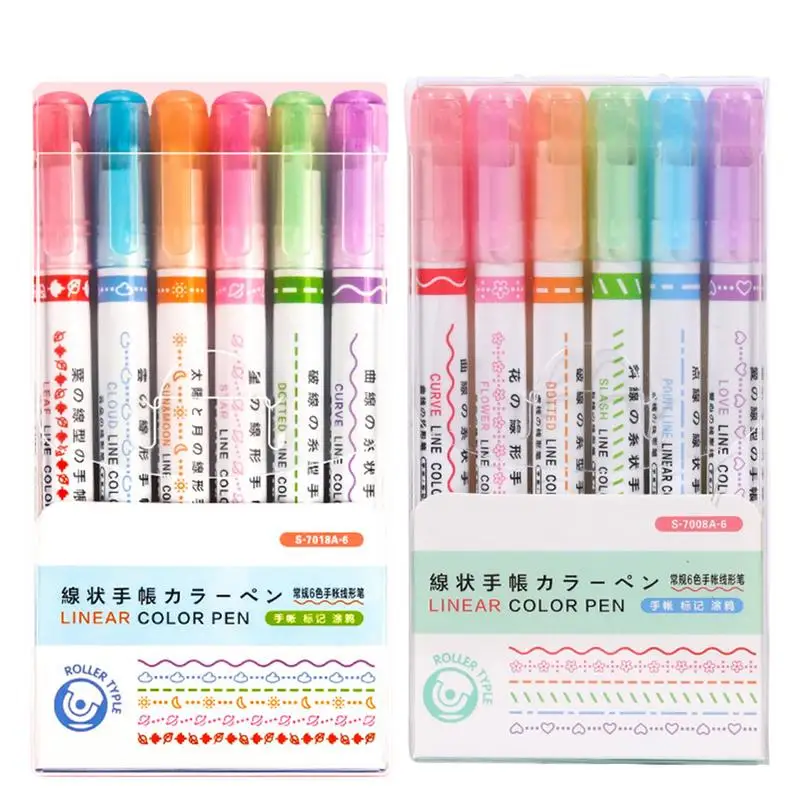 6 шт., разные формы, маркер, роликовый наконечник, изогнутый лайнер, маркеры, ручка для граффити, каваи, канцелярские принадлежности, школьные и офисные принадлежности