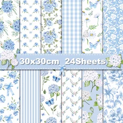 24pcs Blue Hydrangea  Floral Scrapbook Paper Party Gifts Decorative Packing Craft Wrapping Papers 30*30cm