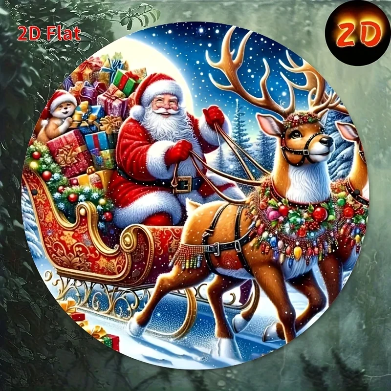 2D flat printing, 1pc, Santa Claus logo for giving gifts - simple winter metal sheet sign, Merry Christmas decorative wall hangi