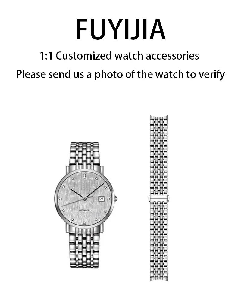 FUYIJIA, correas de reloj originales L-ongines L4.910 personalizadas, interfaz curva de 20MM y 19MM, correa de acero inoxidable, pulsera con hebilla de mariposa