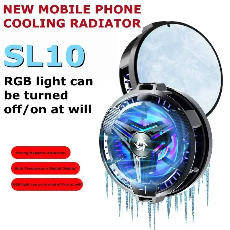 SL10 Mobile Phone Semiconductor Radiator Magnetic/ Back-Clip 2 in 1 Cooling Fan with RGB Light for IOS Android PUBG Game Cooler