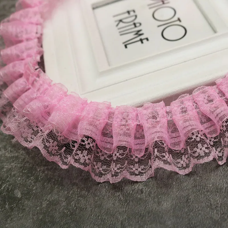 40yards 12colors Vintage Ruffle  Lace Edge Trim Pleated Ribbon Fabric  1.77\'\'Width