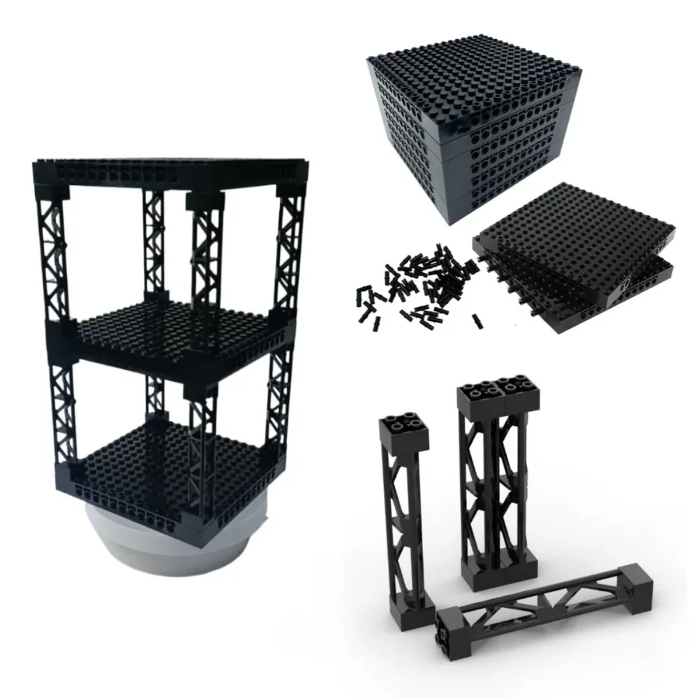 DIY 16x16 Hole MOC Black Connection Template Base Plate with Adjustable Columns for Free Assembly Scene Combination Accessories