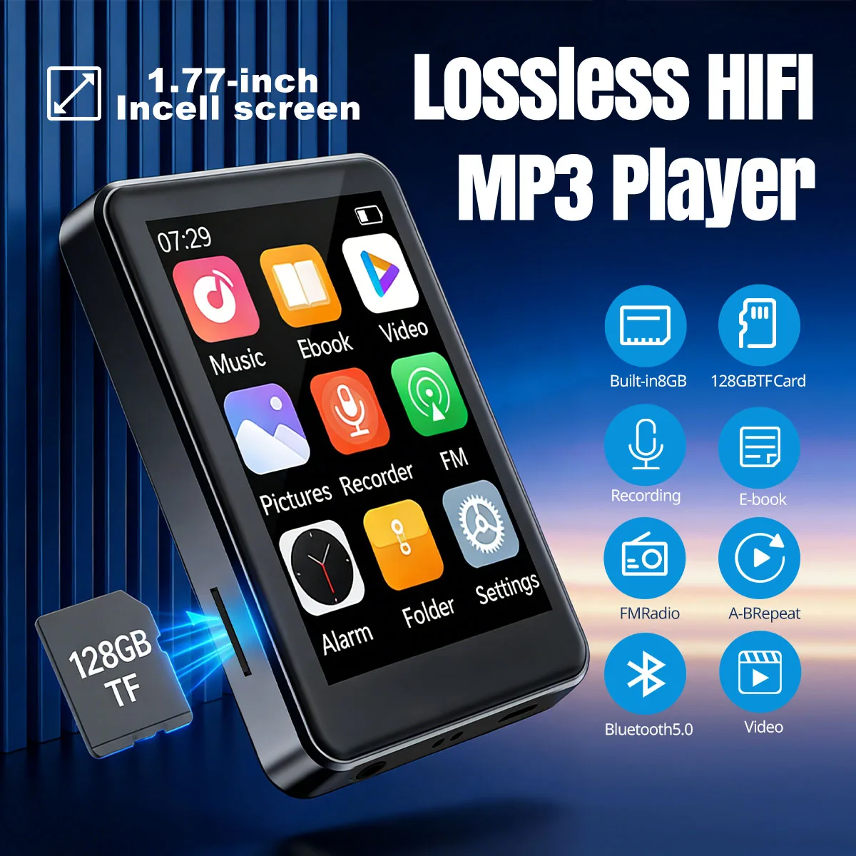 

Mini MP3 MP4 Player Bluetooth 5.0 1.8-Inch Portable Music Player with Internal Speaker