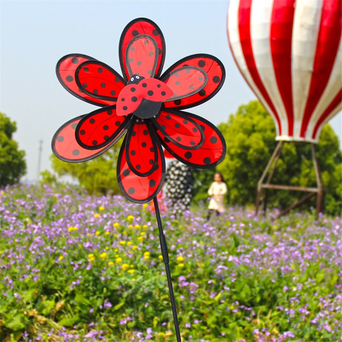 Lawn Decoration Wind Spinner Double Layer Pinwheels with Stake Eye Catching for Garden Children Outdoor Activities D