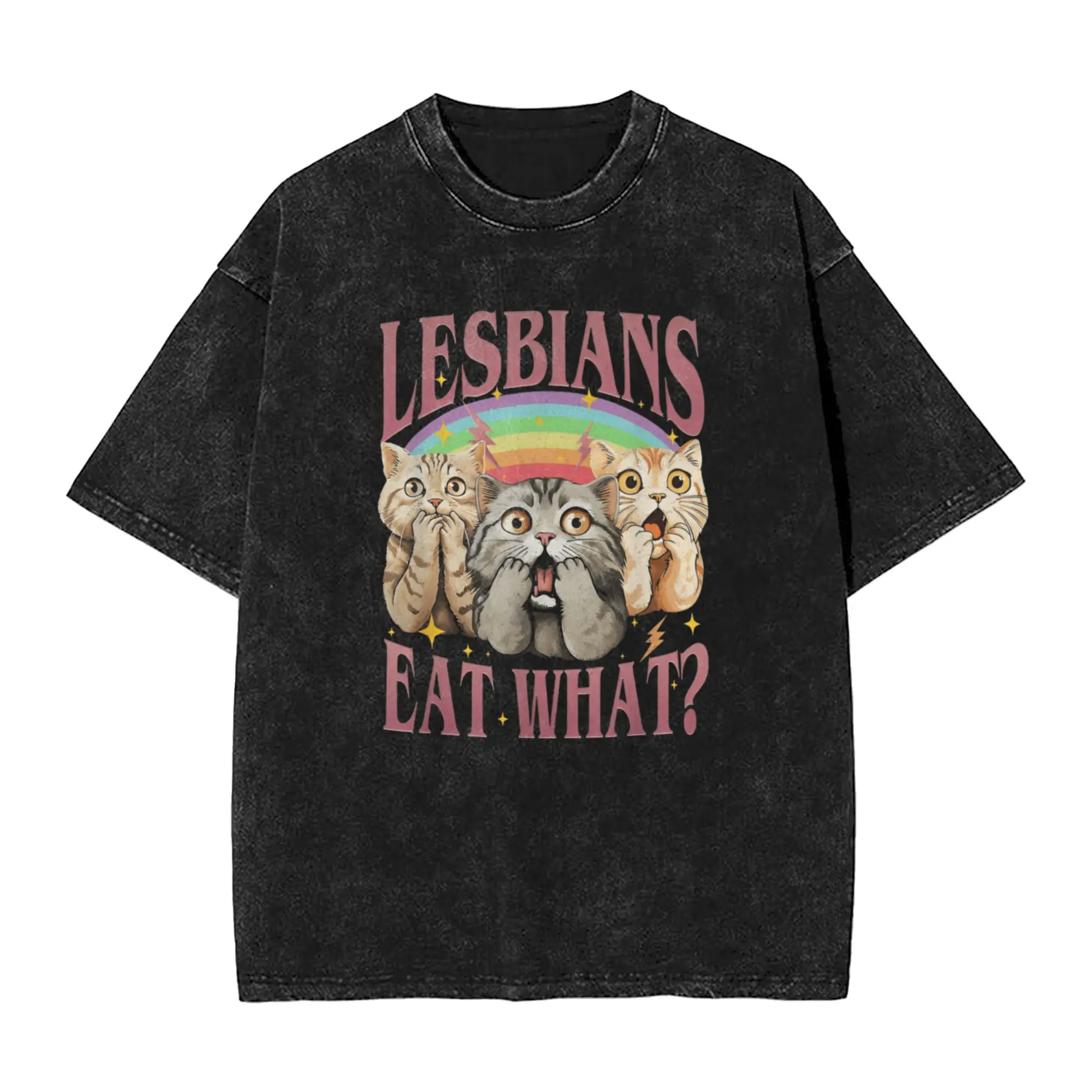 

Lesbians Eat What T-Shirt Funny Cat Meme Lovers Harajuku T Shirts Y2K Classic Tops Summer Casual O Neck Oversized Top Tees