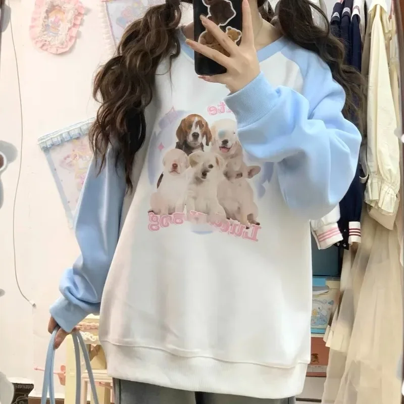 Damska bluza z nadrukiem japońskich kawaii postaci z kreskówek, jesienna bluza z okrągłym dekoltem, vintage Y2k Harajuku Gothic Coat, damska bluza Sudadera Grunge