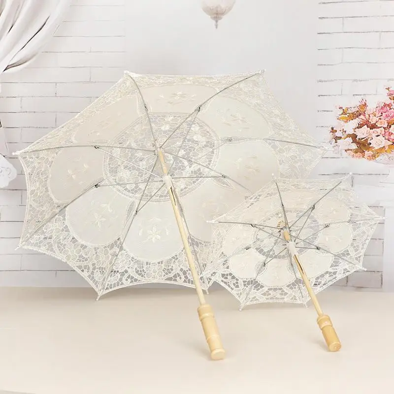 Victorian Lace Parasol Umbrella Embroidery Cotton 26/44cm Vintage Decor for Tea Party Costume Event Wedding Bridal Accessory