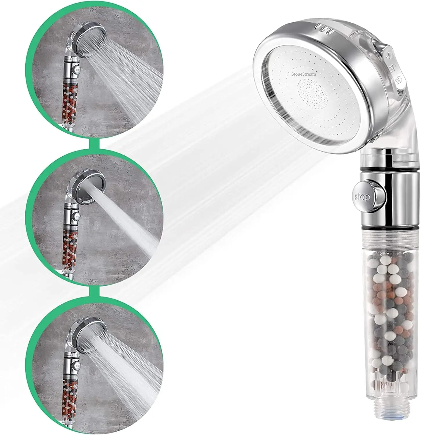 

High Pressure Shower Head with Filter, Water Softener Showerhead with ON/OFF Switch and Ionic Beads for Dry Skin & Hair, 3 Spray