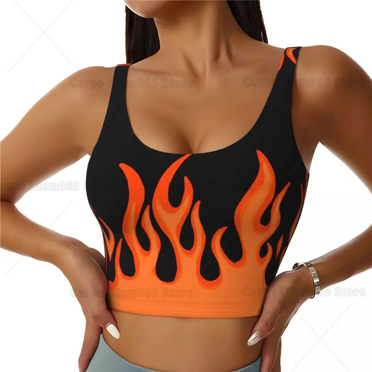 Cool Fire Flame Print Sports Bras for Women Sleeveless Fitness Workout Crop Tops Strappy Yoga Running Workout Bra